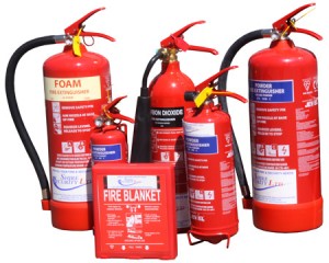 Cornhill Fire Protection - some of our range of products including fire extinguishers and fire blanket, fire hose and fire safety signs